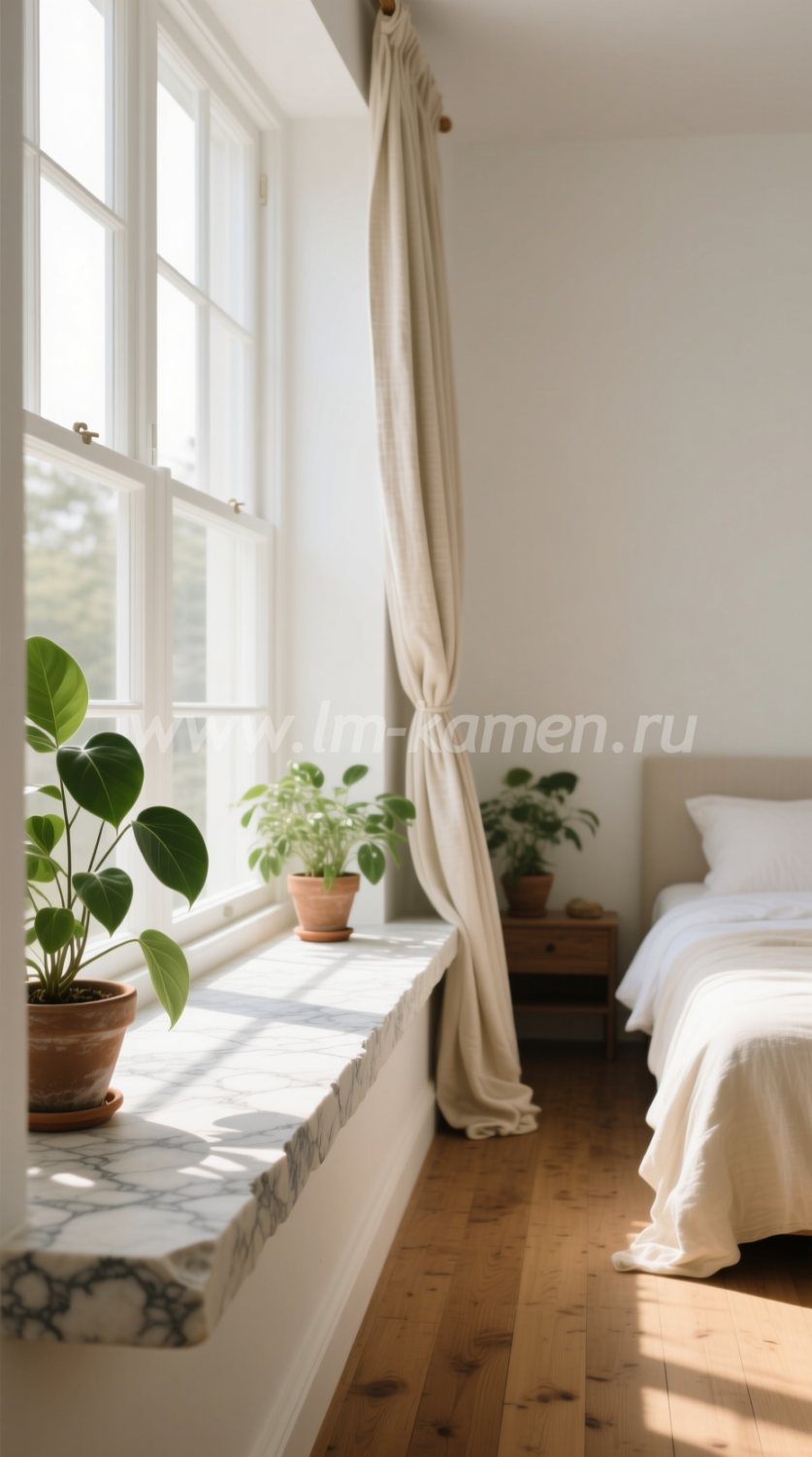 Широкий подоконник мраморной расцветки — www.lm-kamen.ru